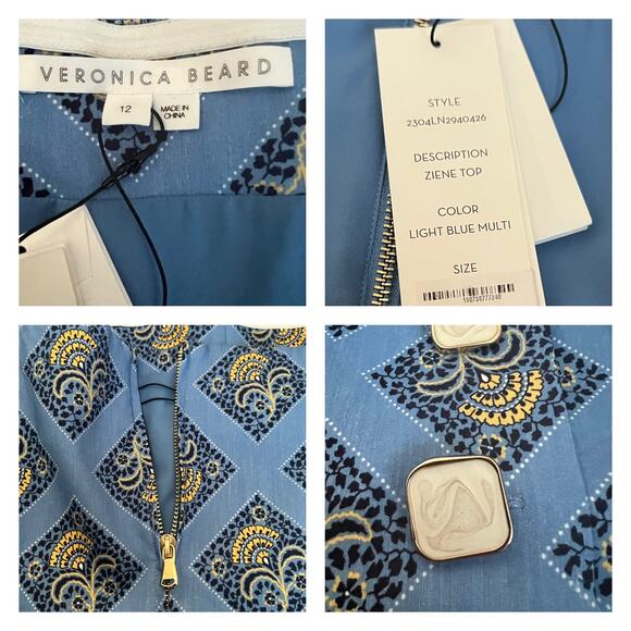 Veronica Beard Ziene Linen Blend Bustier Top In Light Blue Multi Size 12 - Picture 5 of 12